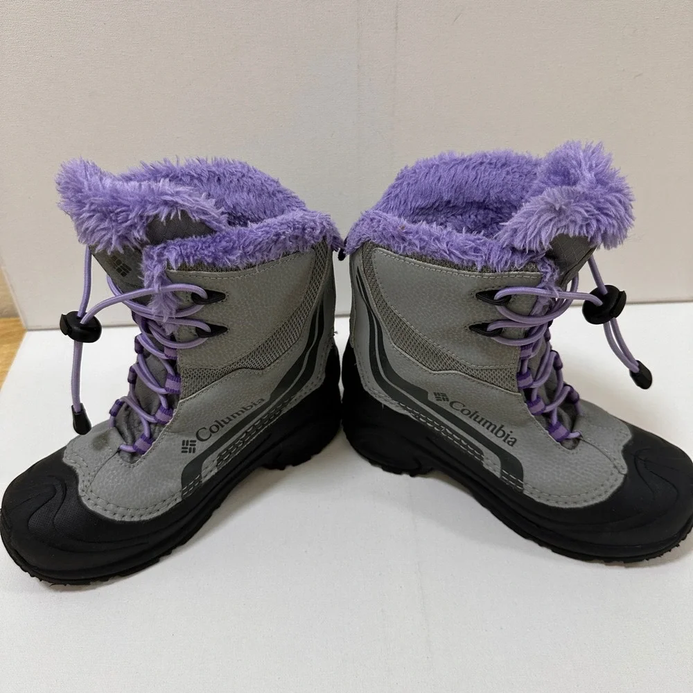 Columbia‎ Bugaboot Plus IV Snow Boots Kids Size 3 Grey Purple Good Waterproof